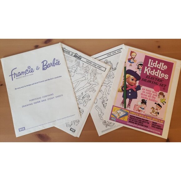 Barbie Ken Francie Fashion Designer Electric Drawing Set Guide Sheets Liddle Kid - Picture 1 of 14